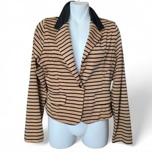 MINE women’s Cropped Jacket.  Sz M Rayon blend. Brown Black stripes
